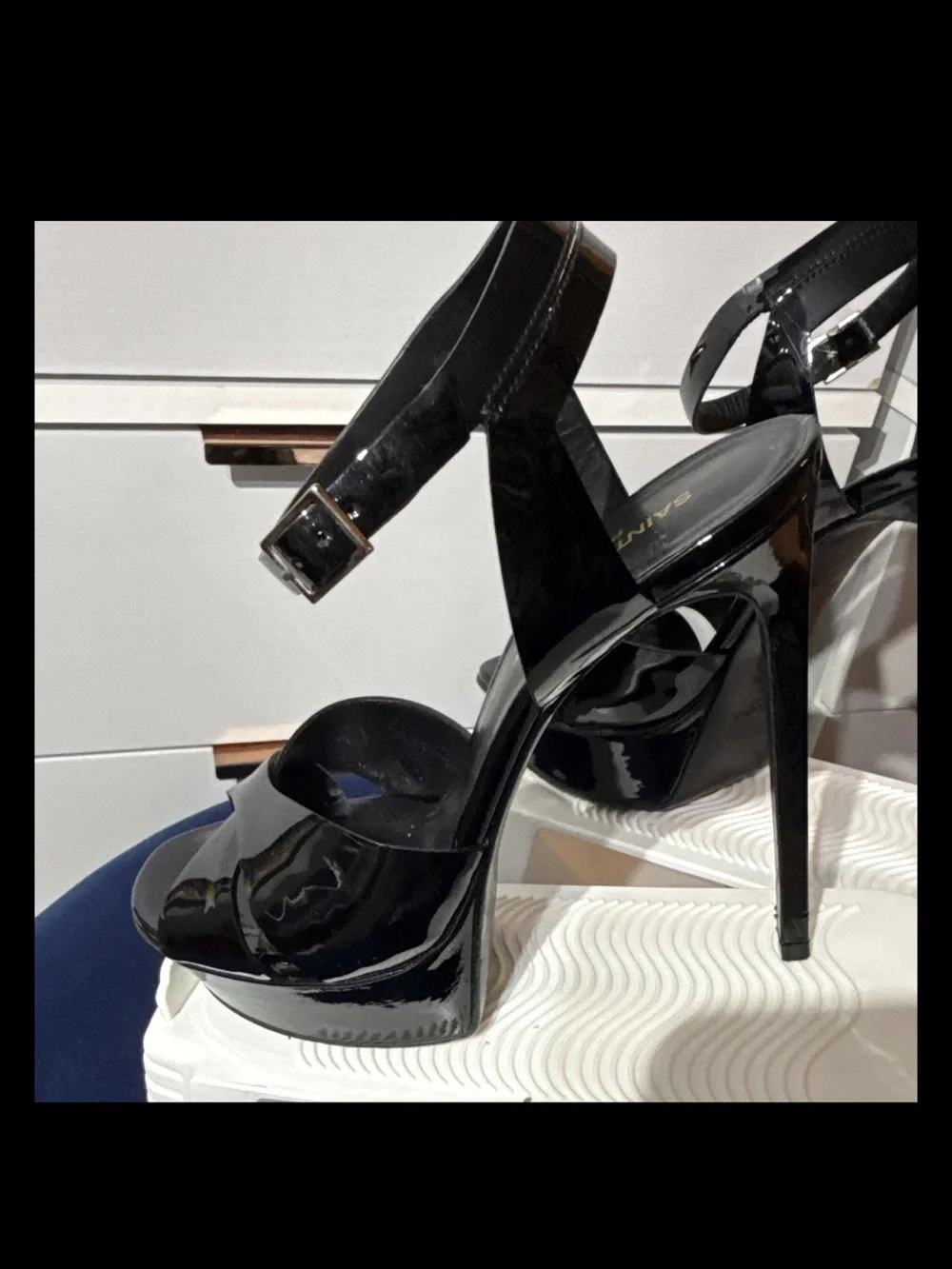 Saint Laurent Black Patent Leather Ankle-Strap Sandals